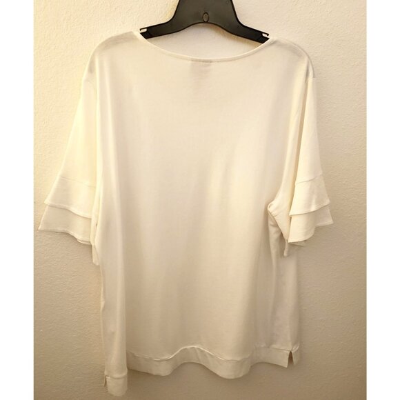Chico's Cotton Modal Blend White Pullover Ruffle SleeveTunic Top Size L EUC - Picture 5 of 8
